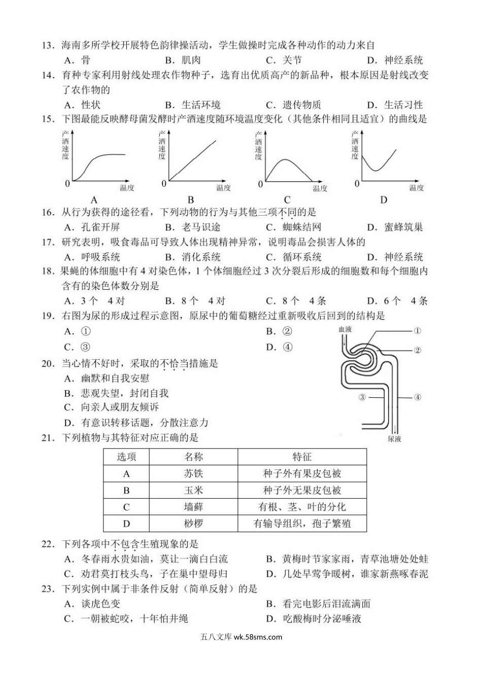 2021年海南海口中考生物试题及答案.doc_第3页