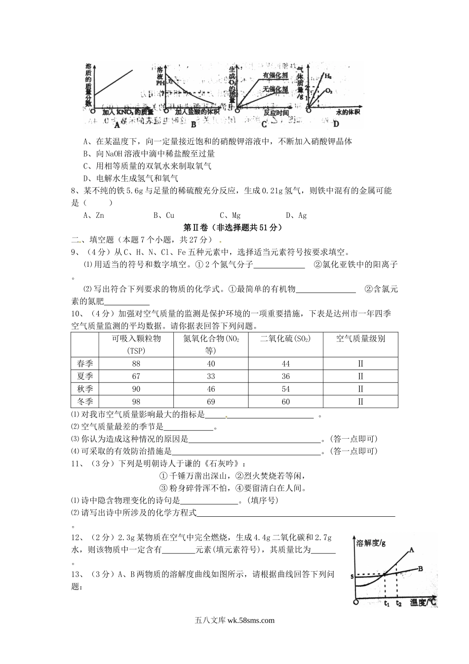 2013年四川省达州市中考化学真题及答案.doc_第2页