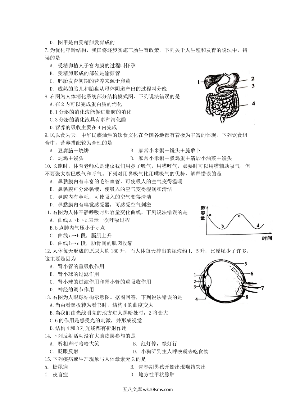 2021年山东省聊城市中考生物真题及答案.doc_第2页