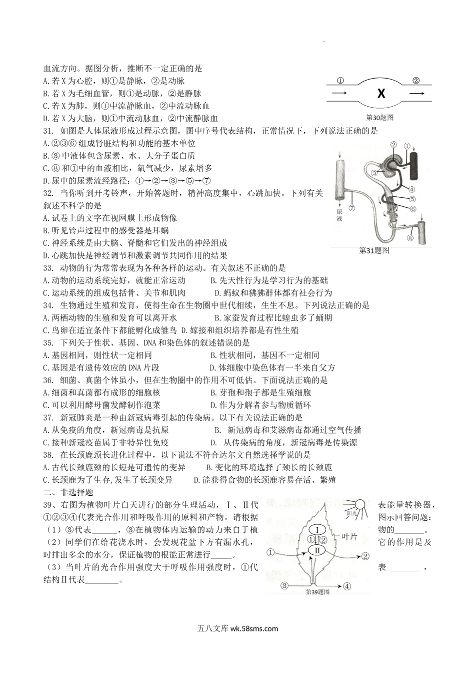 2022年湖北省十堰市中考生物真题及答案.doc_第2页