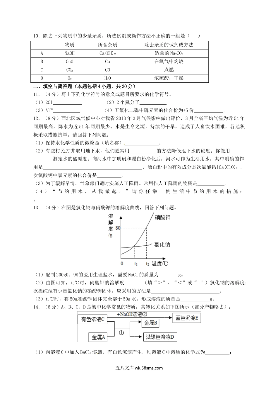 2013年甘肃省张掖市中考化学真题及答案.doc_第2页