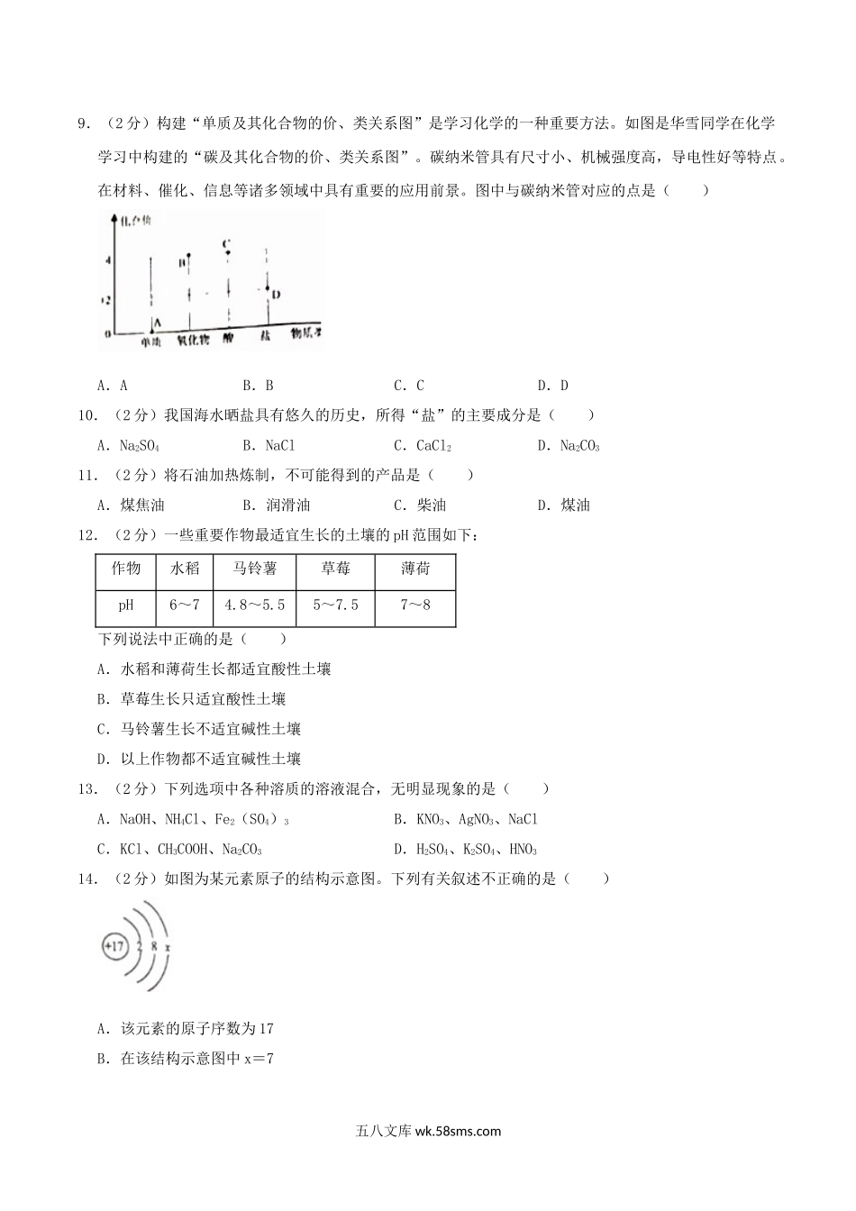 2019年湖南省株洲市中考化学真题及答案.doc_第2页