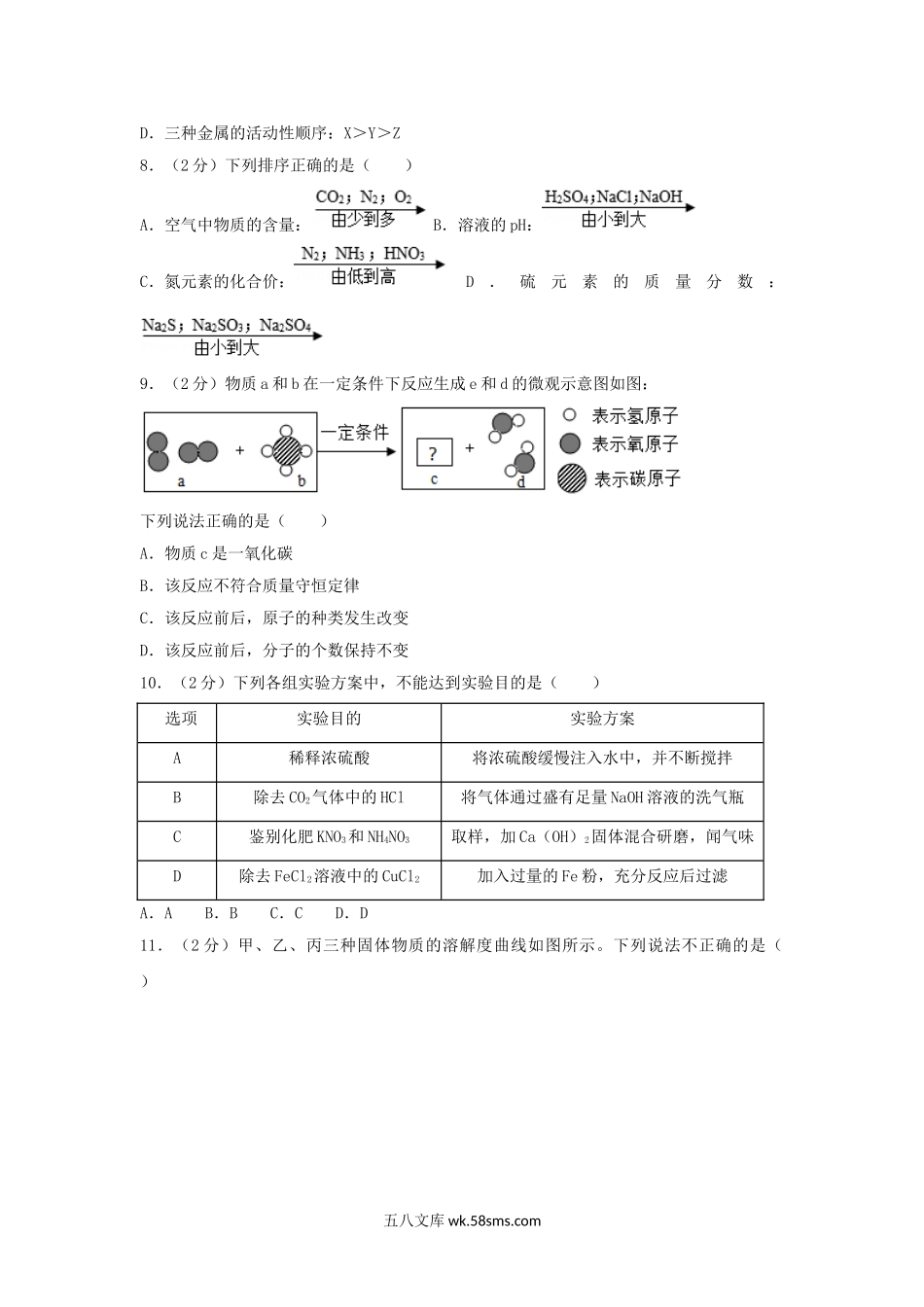 2018江苏省连云港市中考化学真题及答案.doc_第2页