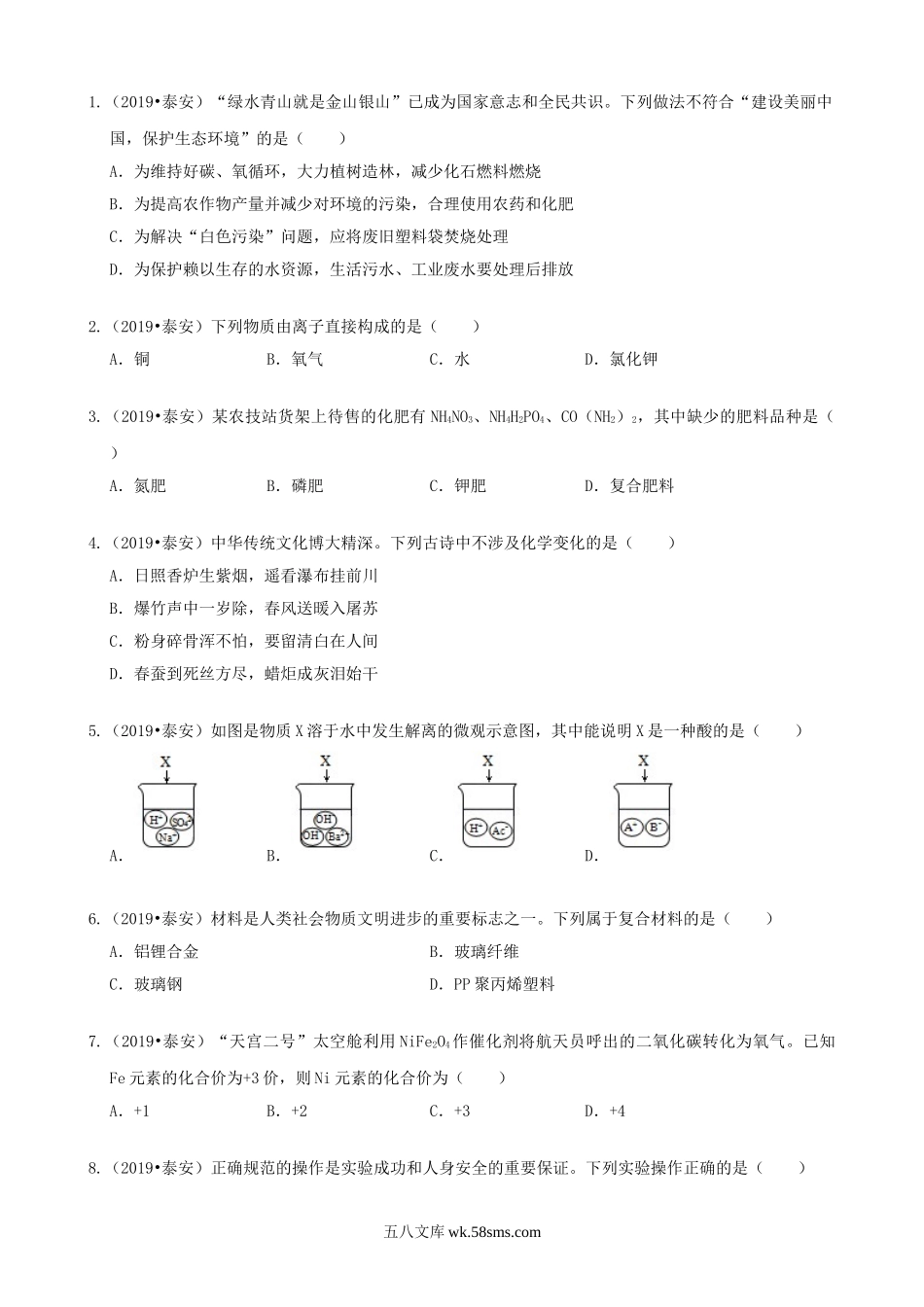 2019山东省泰安市中考化学真题及答案.doc_第2页