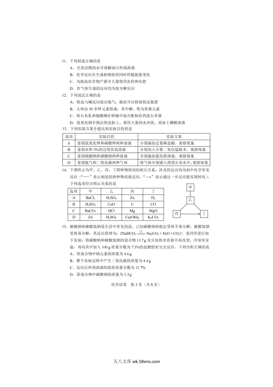 2022年天津中考化学试题及答案.doc_第3页