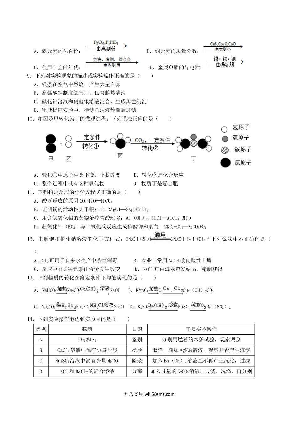 2019江苏省镇江市中考化学真题及答案.doc_第2页