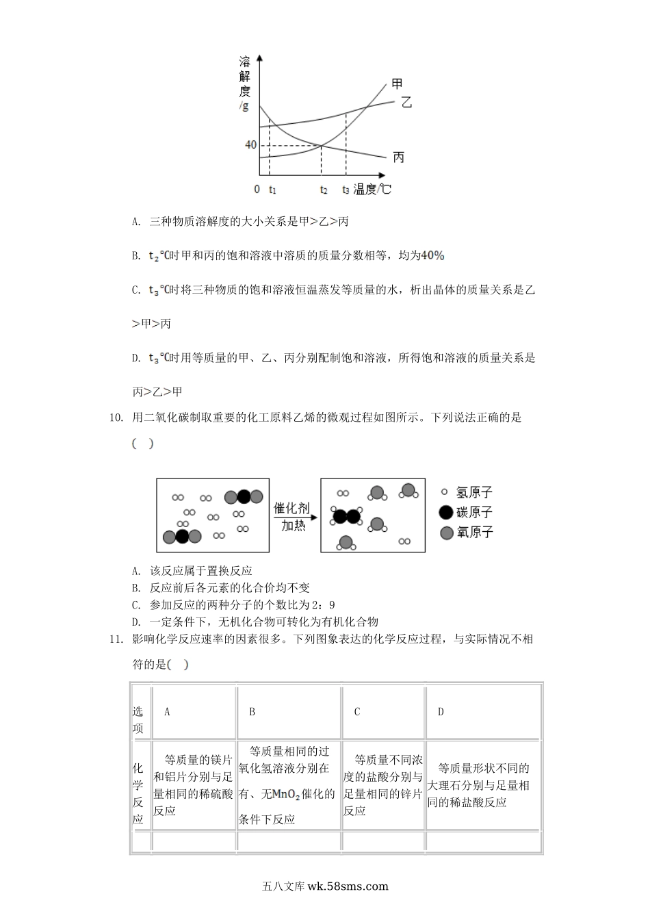 2019宁夏中考化学真题及答案.doc_第3页