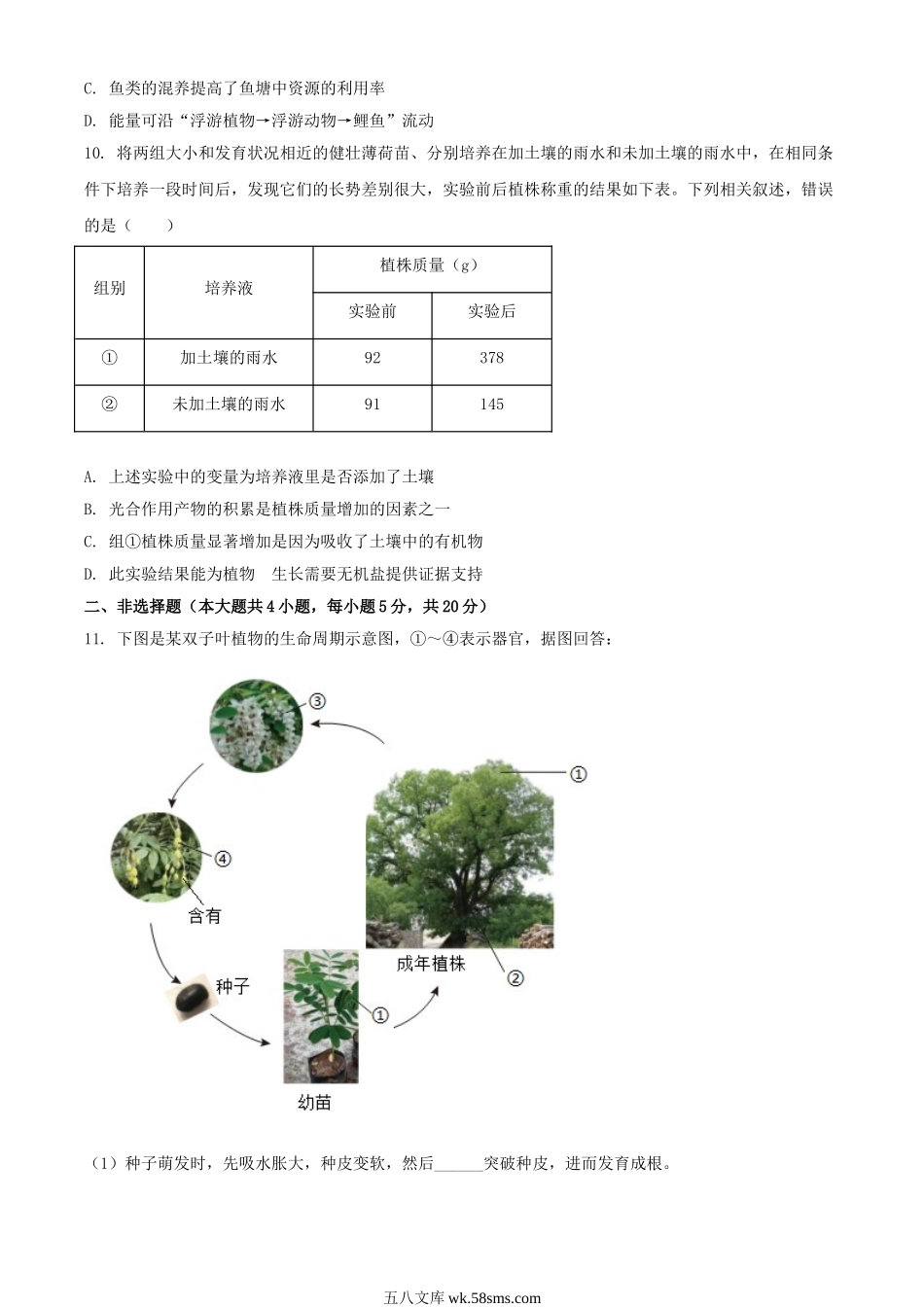 2024年安徽阜阳中考生物试题及答案.doc_第3页