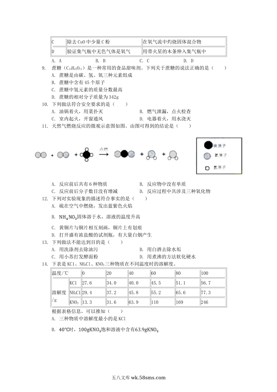 2019江苏省盐城市中考化学真题及答案.doc_第2页