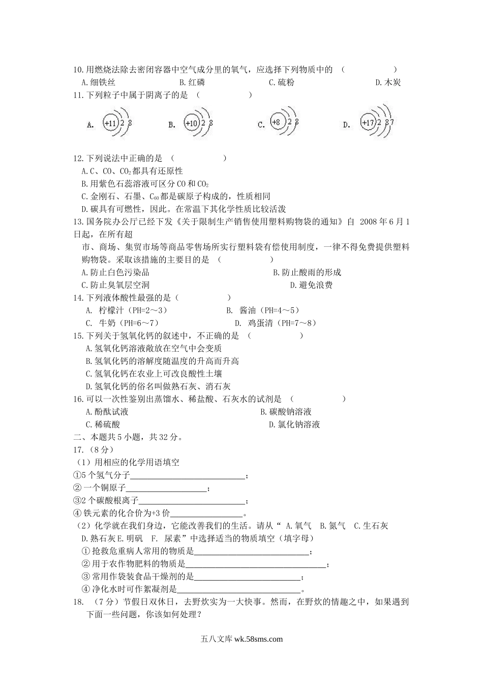 2010年四川省阿坝州中考化学真题及答案.doc_第2页