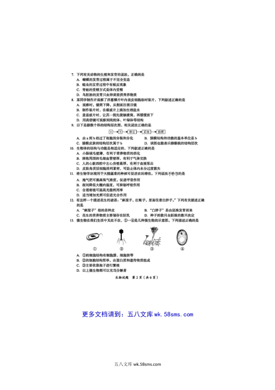 2024年四川广安中考生物真题及答案.doc_第3页