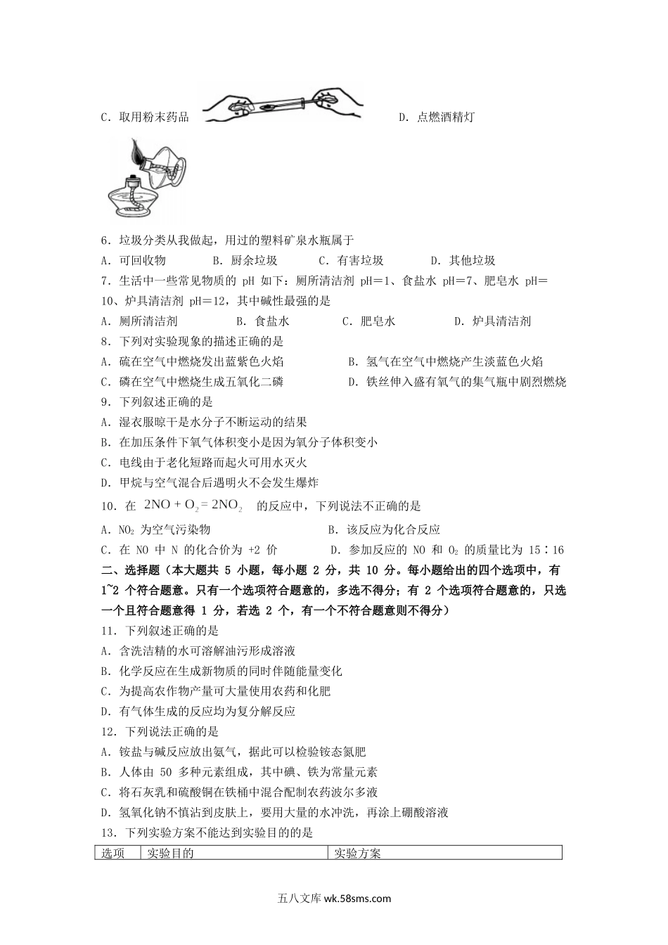 2022年天津大港区中考化学真题及答案.doc_第2页