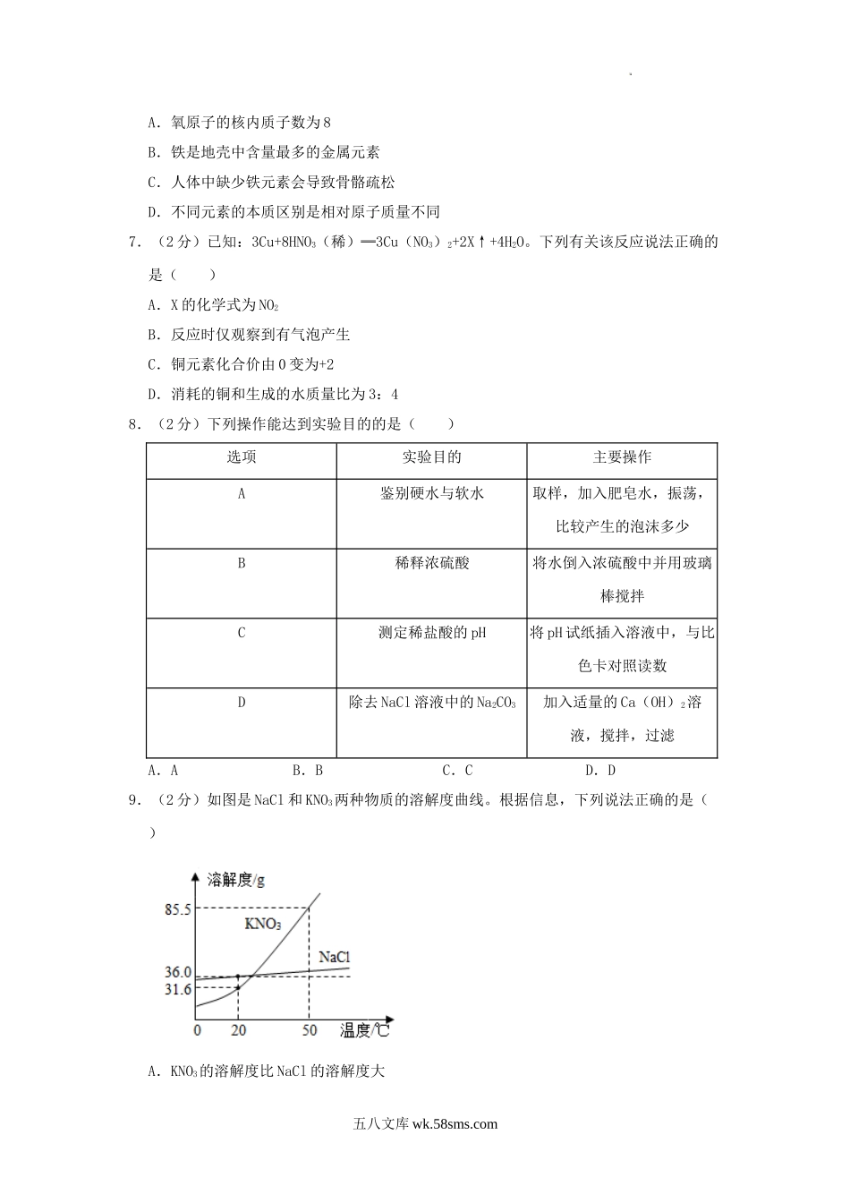 2021年江苏省淮安市中考化学真题及答案.doc_第2页