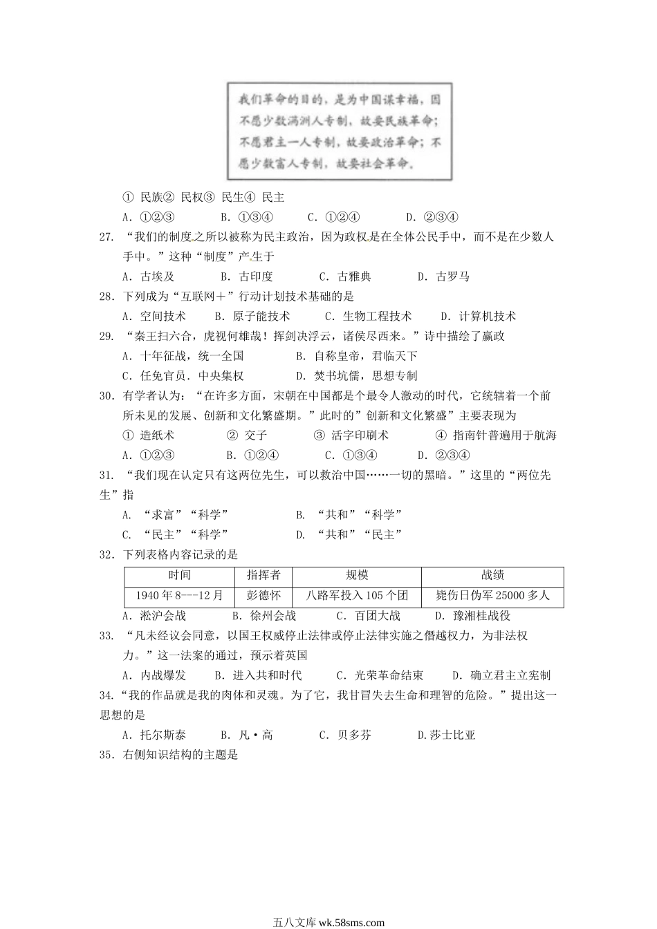 2017年江苏连云港中考历史真题及答案.doc_第2页