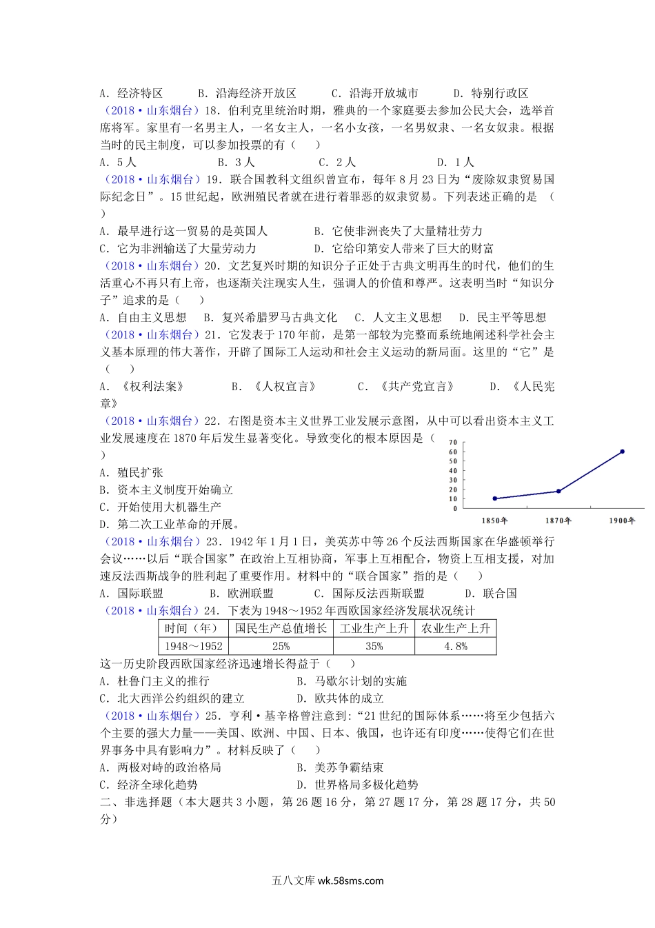 2018山东省烟台市中考历史真题及答案.doc_第3页