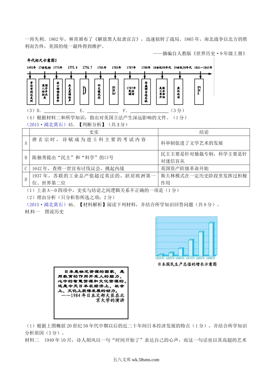 2015年湖北省黄石市中考历史真题及答案.doc_第3页