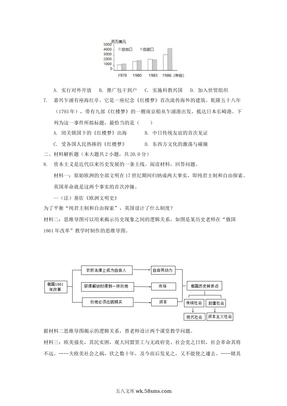 2021浙江省舟山市中考历史真题及答案.doc_第2页