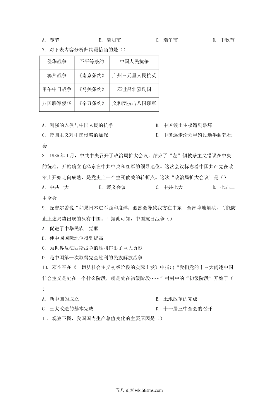 2022年湖南郴州中考历史试题及答案.doc_第2页