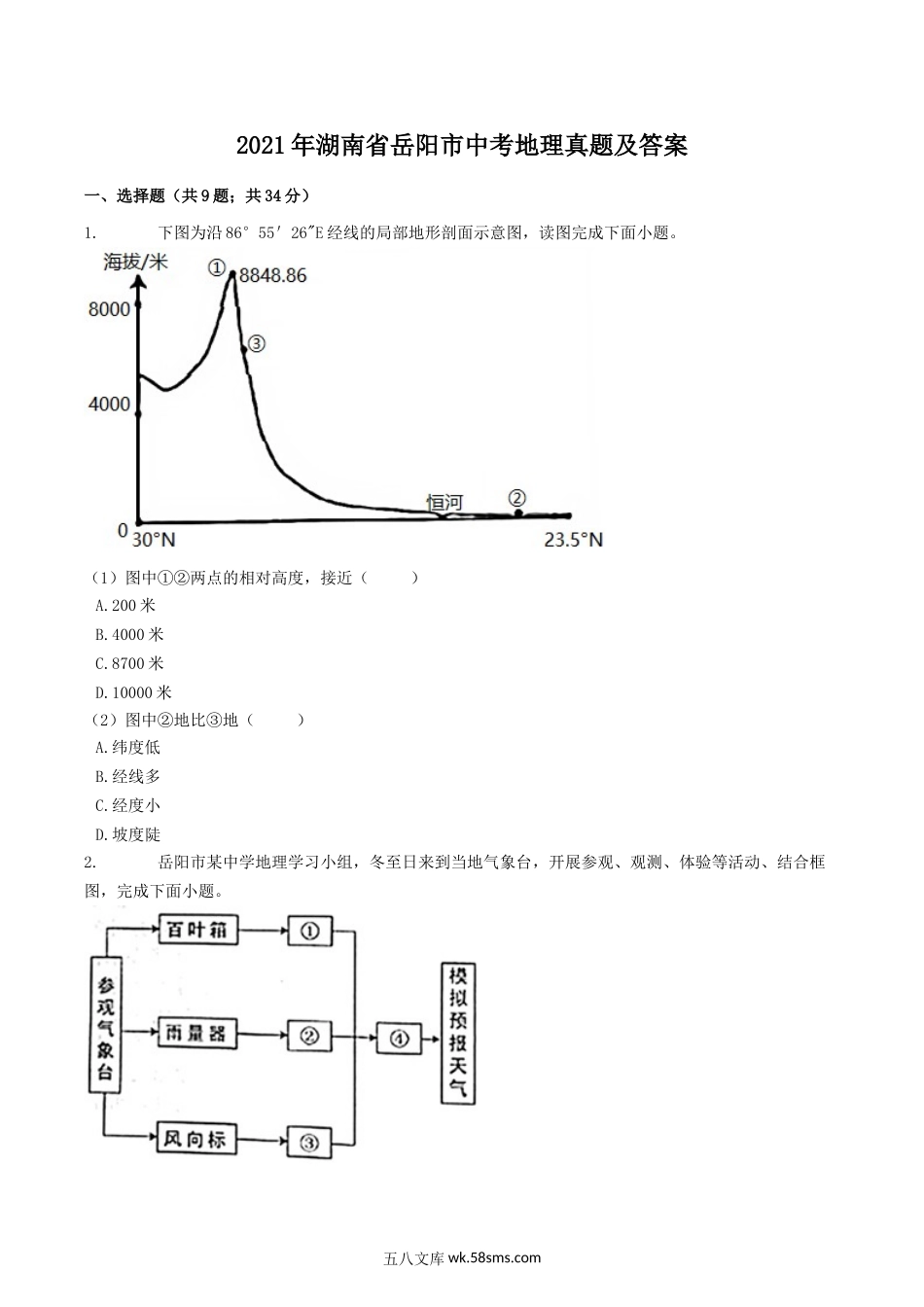 2021年湖南省岳阳市中考地理真题及答案.doc_第1页