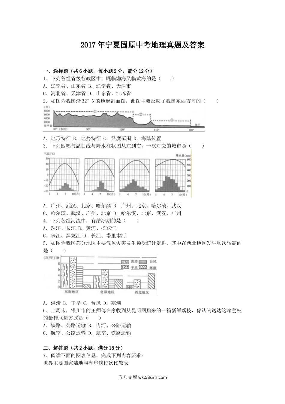 2017年宁夏固原中考地理真题及答案.doc_第1页