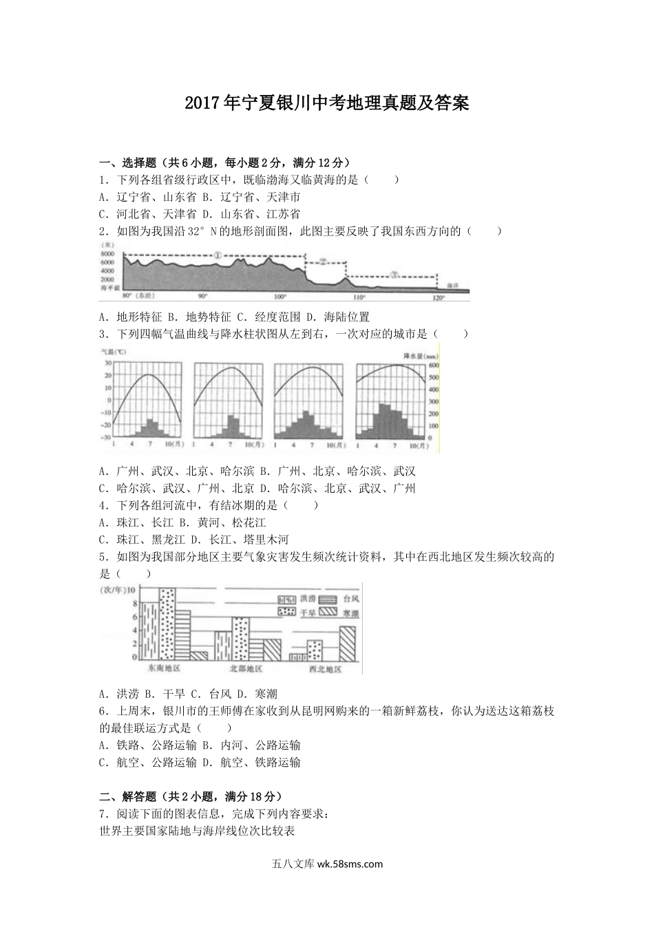 2017年宁夏银川中考地理真题及答案.doc_第1页