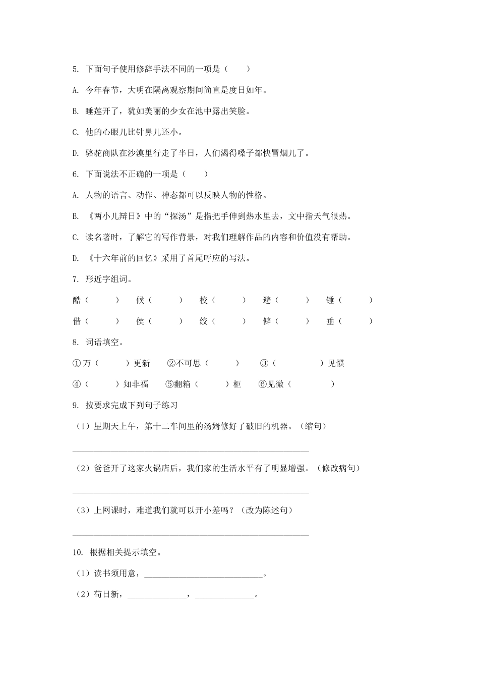 2020年重庆合川小升初语文真题.doc_第2页