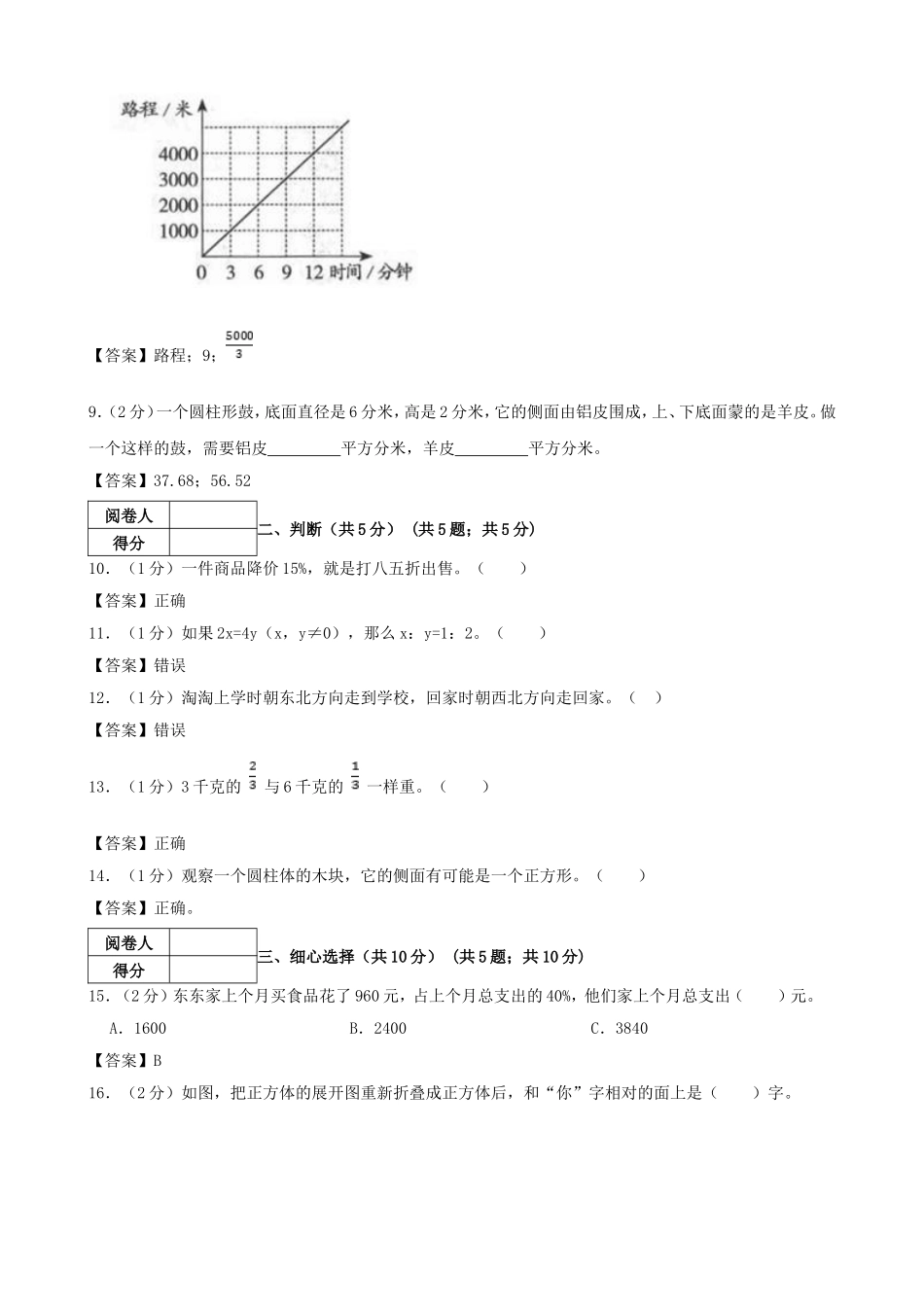 2021年陕西延安富县小升初数学真题及答案.doc_第2页