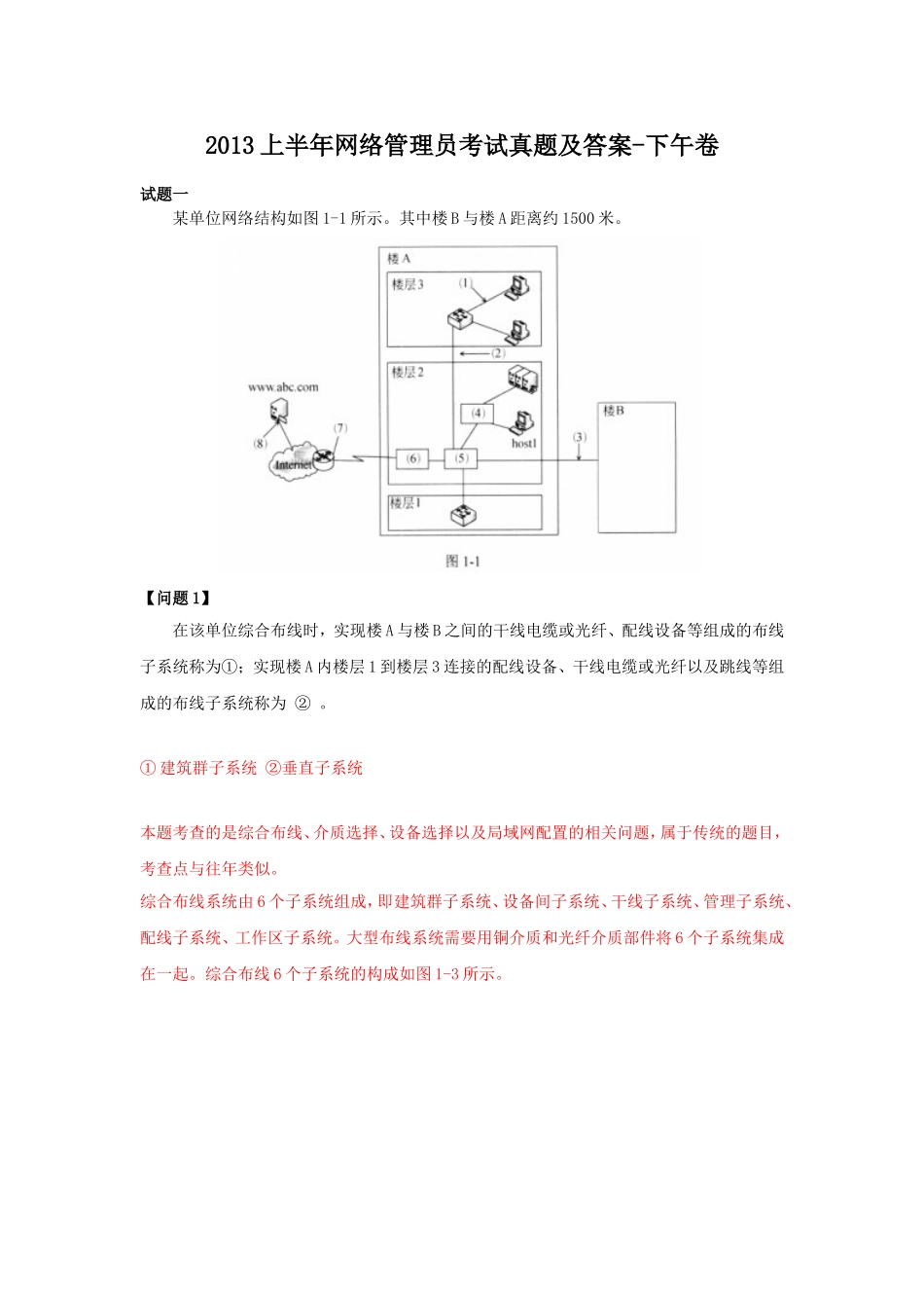 2013上半年网络管理员考试真题及答案-下午卷.doc_第1页