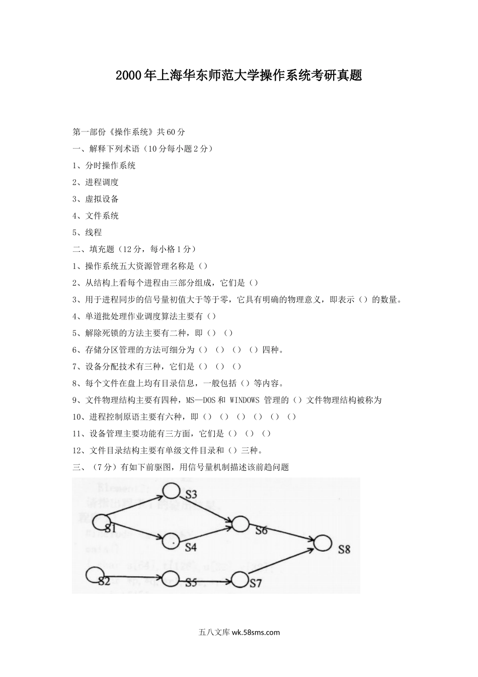 2000年上海华东师范大学操作系统考研真题.doc_第1页