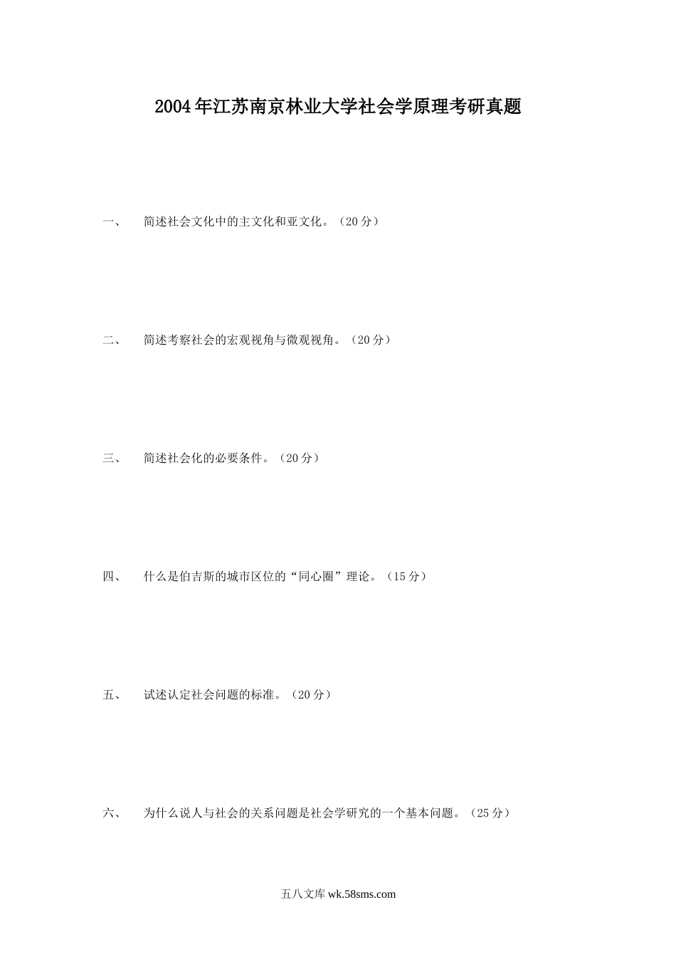 2004年江苏南京林业大学社会学原理考研真题.doc_第1页