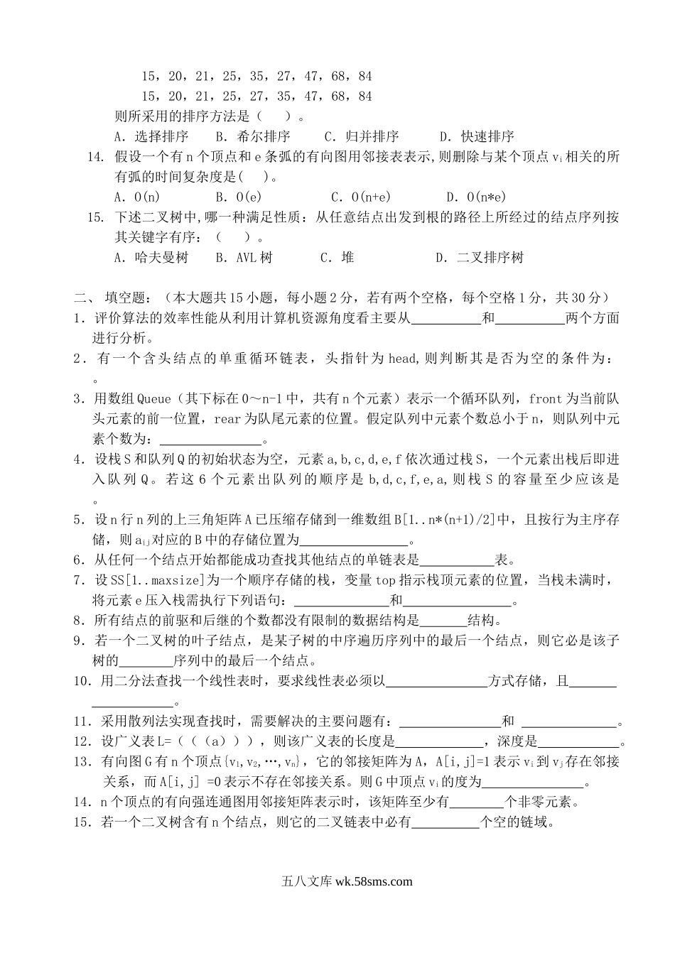 2004年江苏南京林业大学数据结构考研真题.doc_第2页