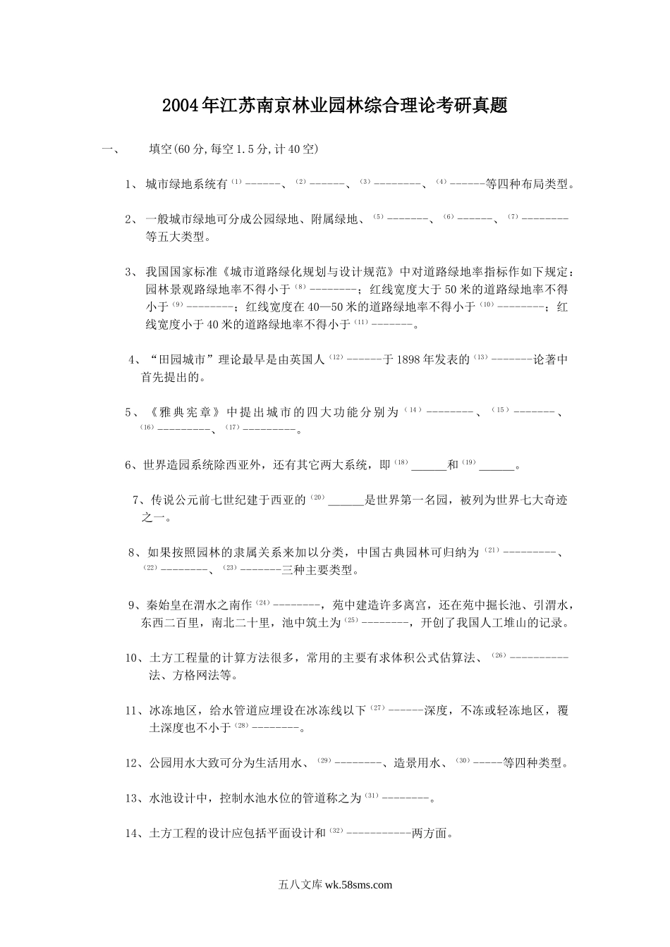 2004年江苏南京林业园林综合理论考研真题.doc_第1页