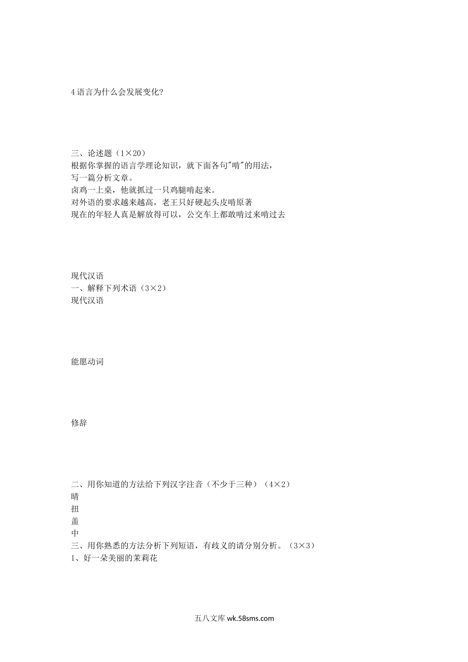 2006年湖北大学语言学概论与现代汉语考研真题.doc_第2页