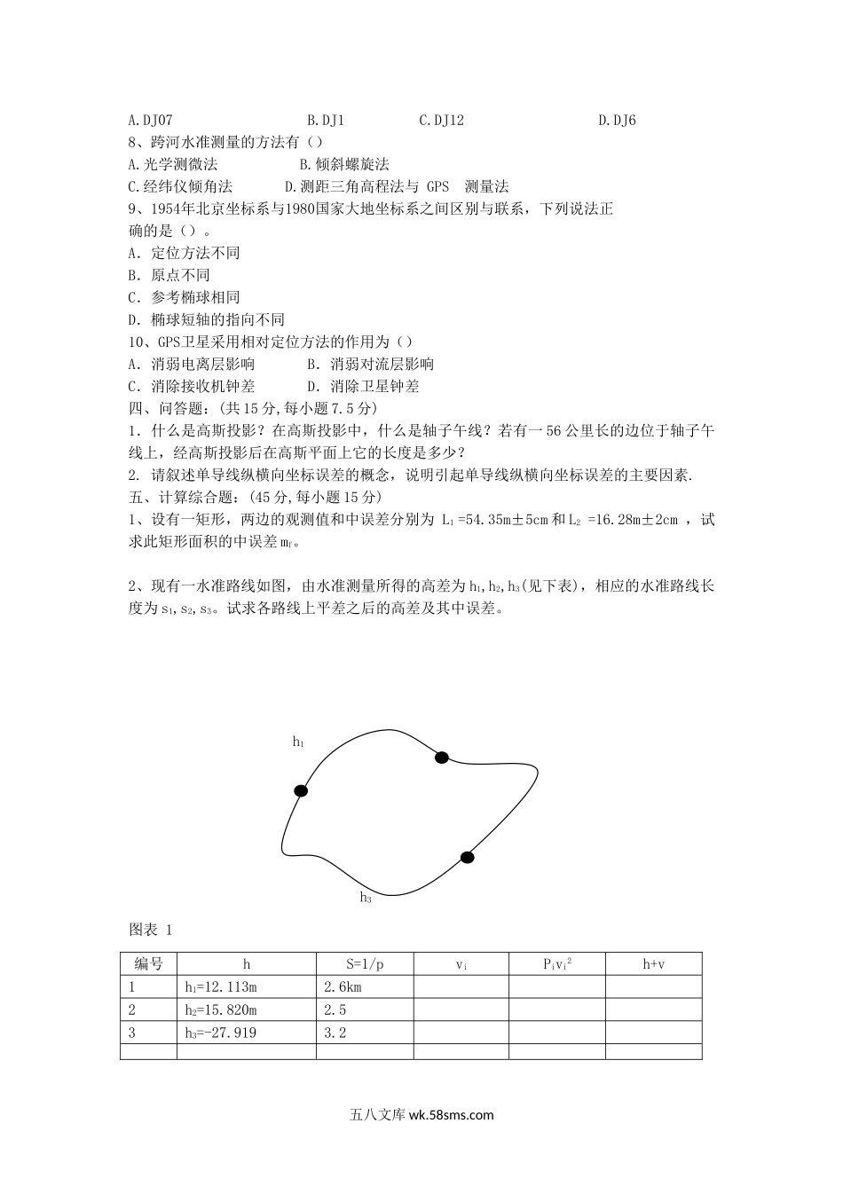 2012年云南昆明理工大学大地测量学考研真题A卷.doc_第2页