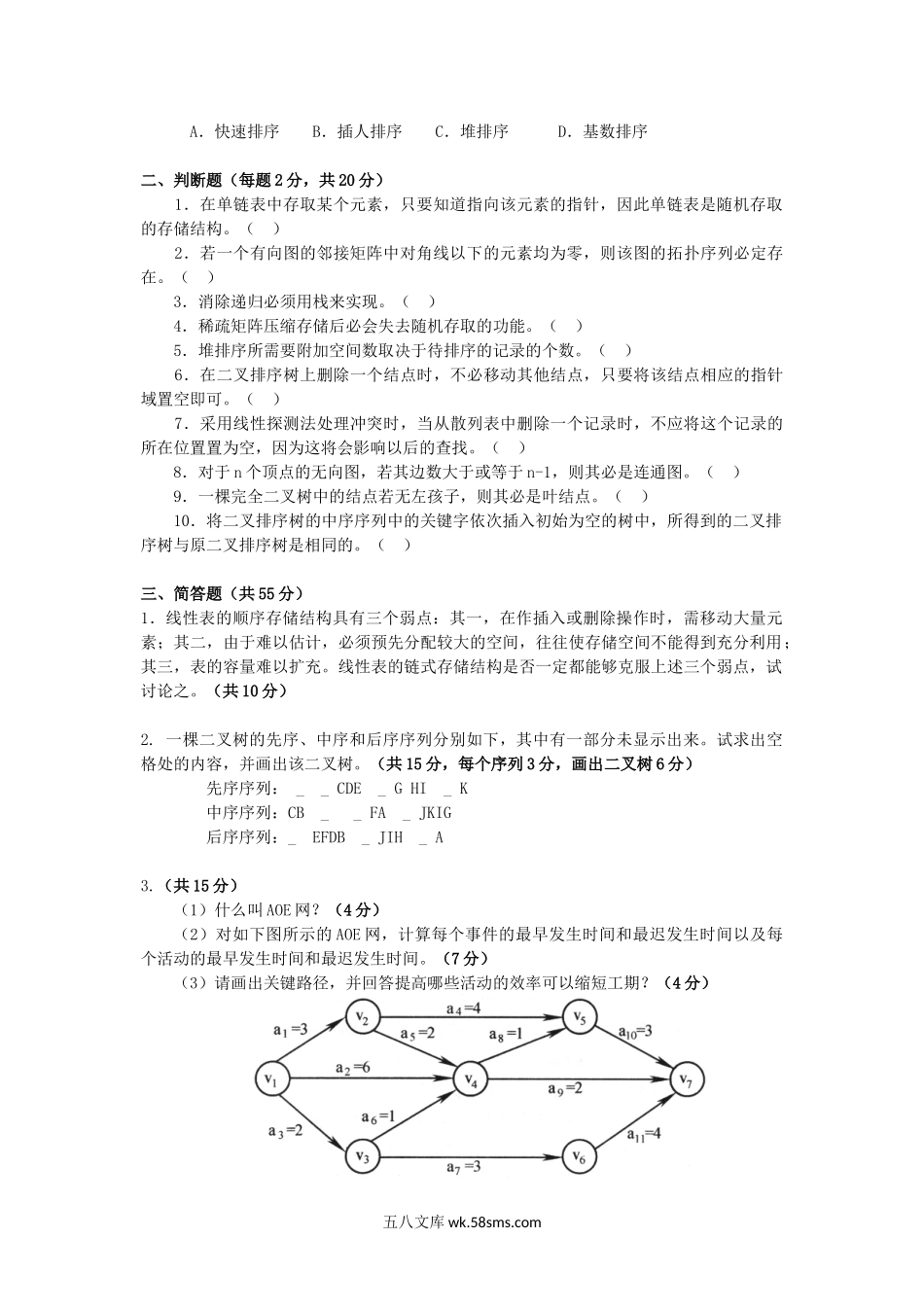 2012年云南昆明理工大学数据结构考研真题A卷.doc_第2页