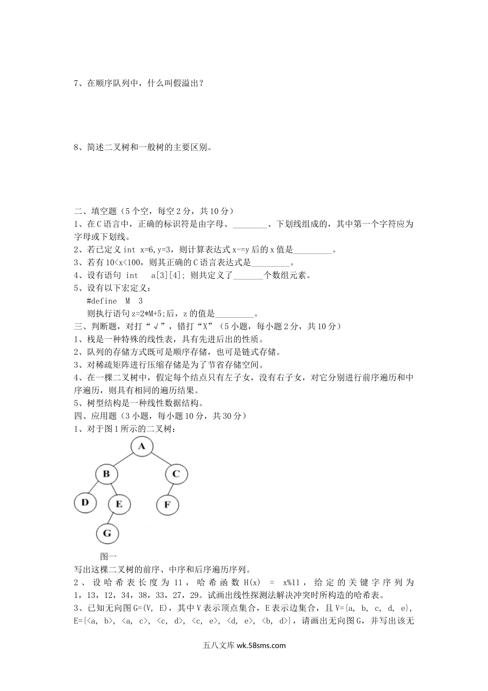 2013年江西师范大学C语言程序设计与数据结构考研真题A卷.doc_第2页