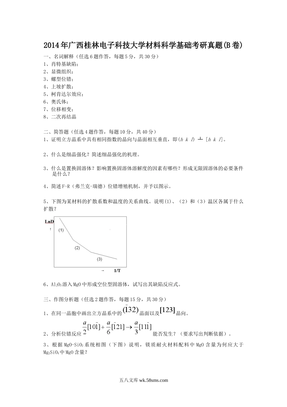 2014年广西桂林电子科技大学材料科学基础考研真题(B卷).doc_第1页