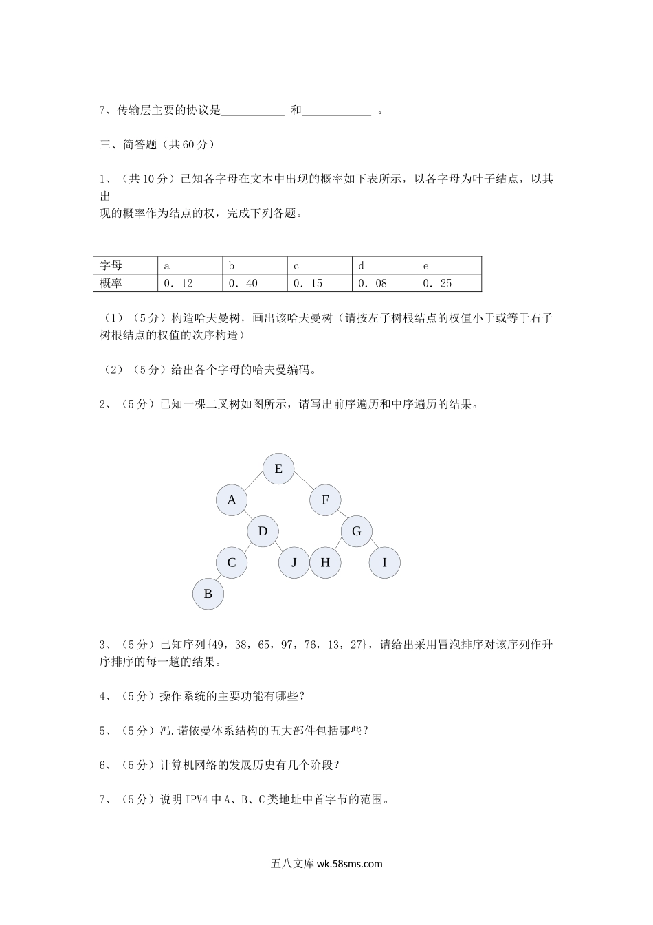 2014年重庆理工大学计算机基础综合考研真题A卷.doc_第3页