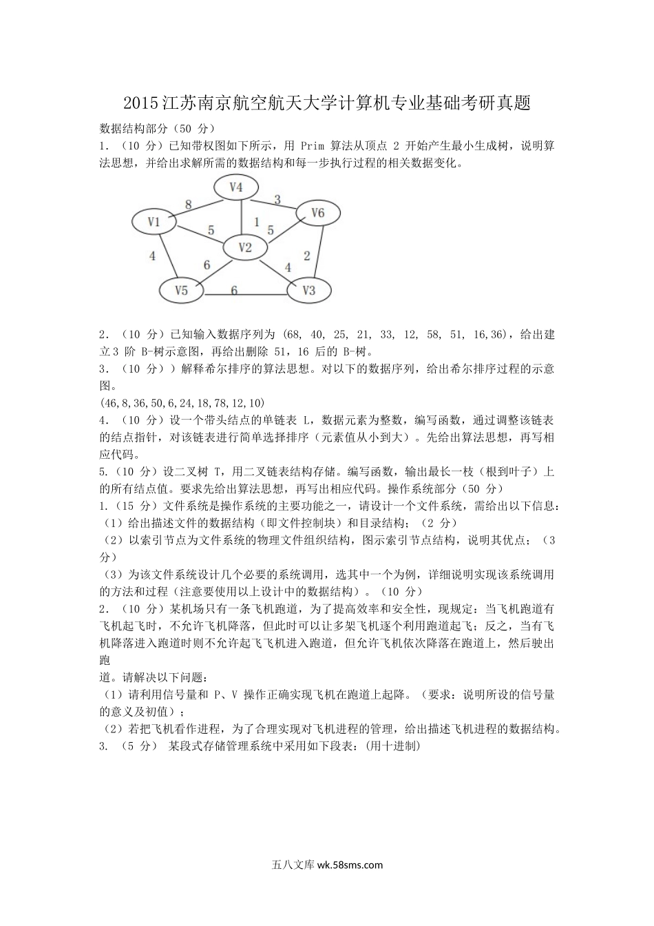 2015江苏南京航空航天大学计算机专业基础考研真题.doc_第1页