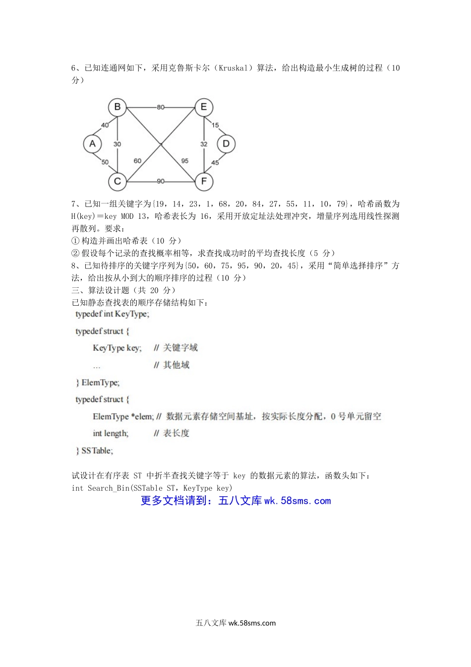 2015年湖北武汉纺织大学数据结构考研真题.doc_第3页