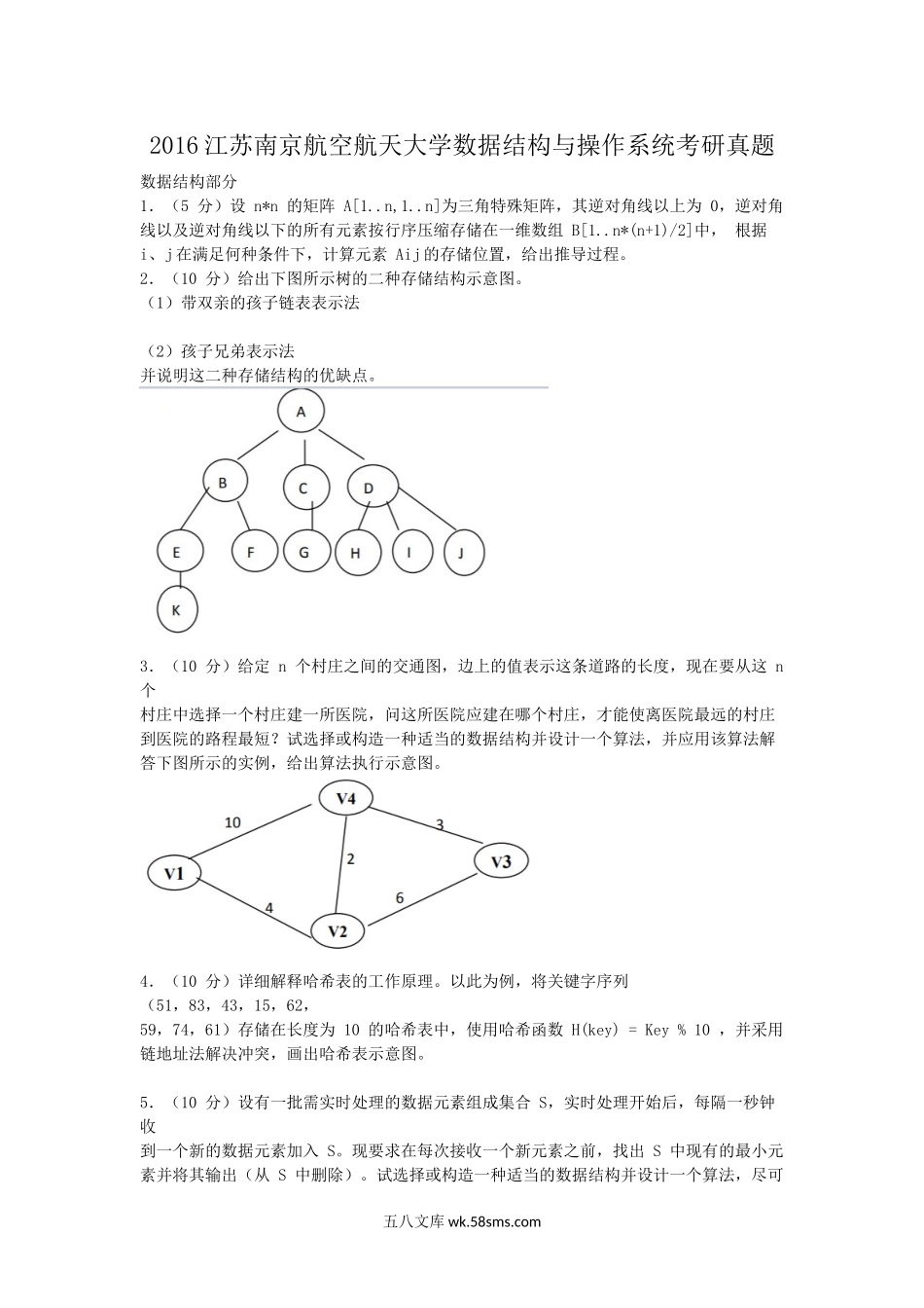 2016江苏南京航空航天大学数据结构与操作系统考研真题.doc_第1页