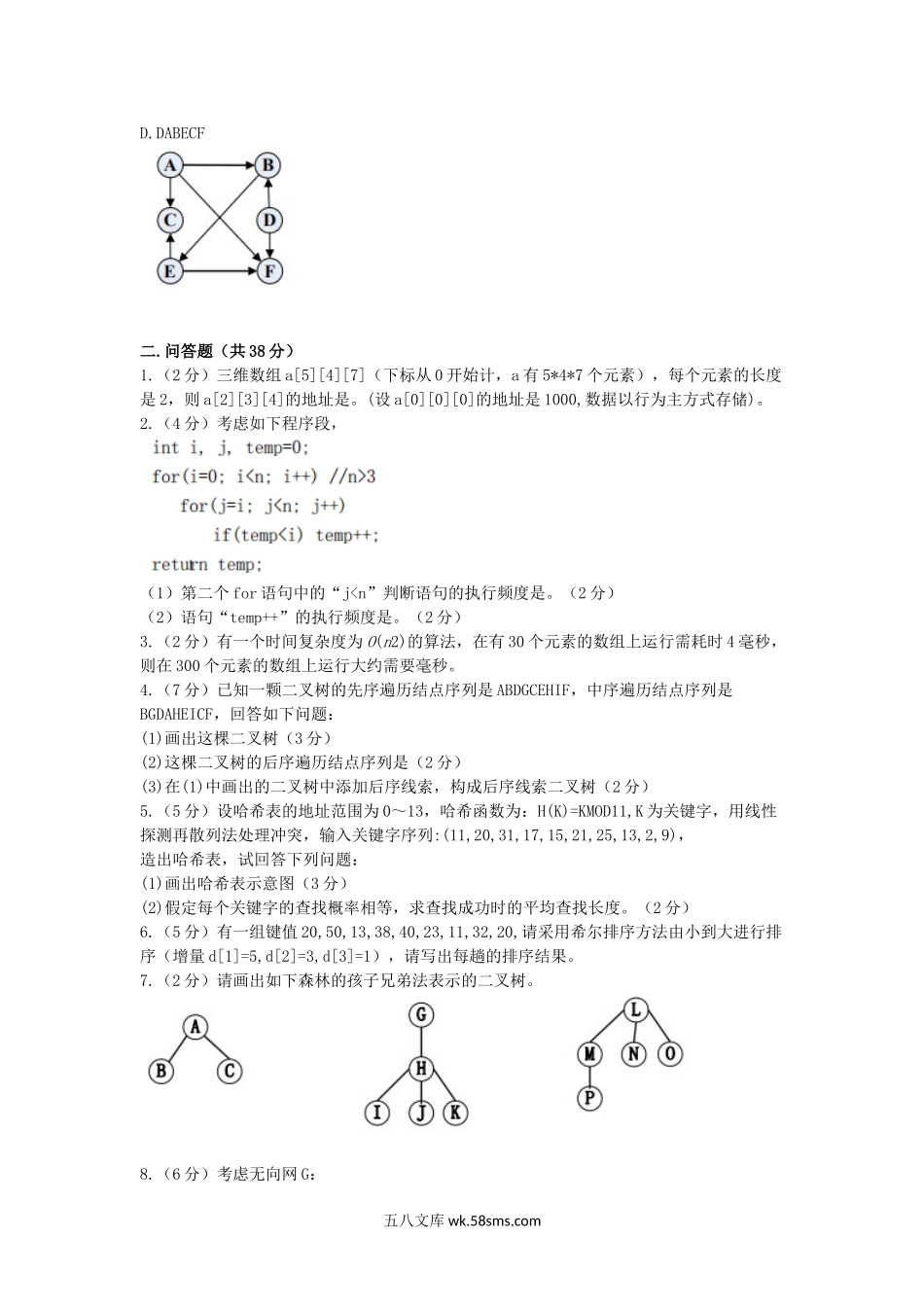 2016年福建华侨大学数据结构考研真题.doc_第2页