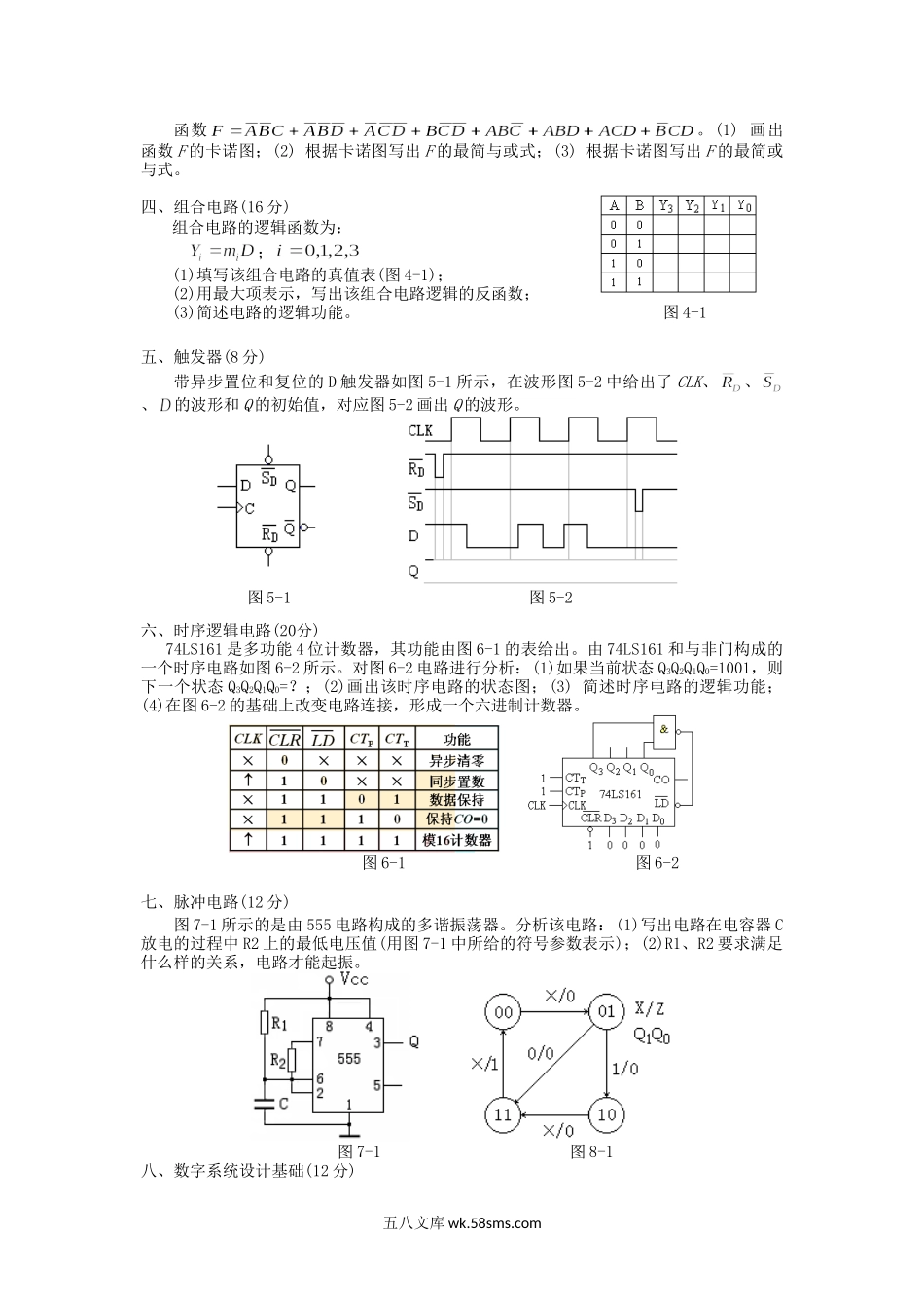 2016年云南昆明理工大学数字电路考研真题A卷.doc_第2页