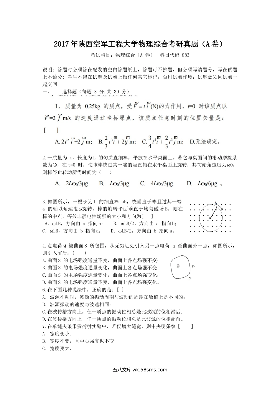 2017年陕西空军工程大学物理综合考研真题(A卷).doc_第1页