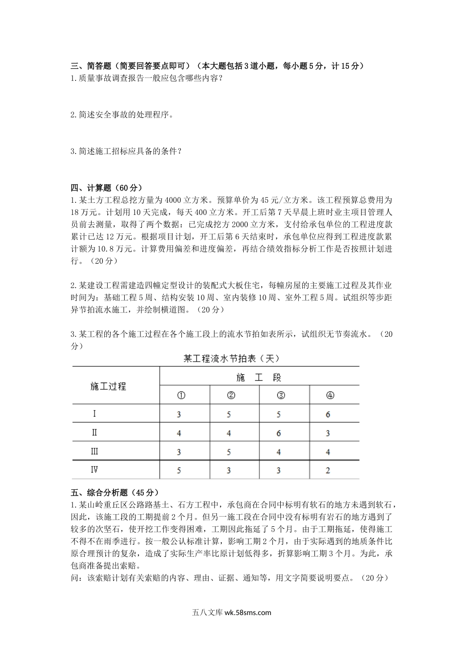 2018年云南昆明理工大学建筑施工管理考研真题A卷.doc_第3页