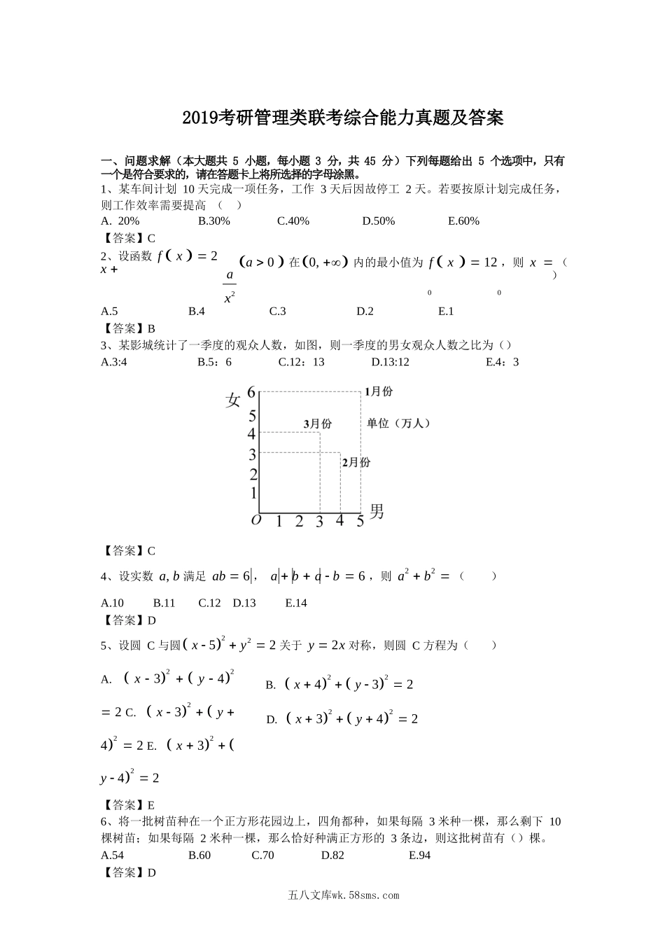 2019考研管理类联考综合能力真题及答案.doc_第1页