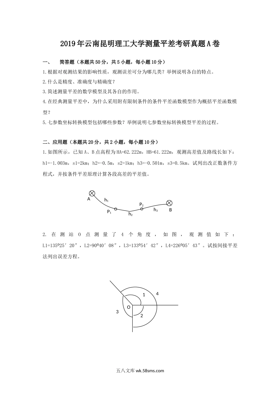 2019年云南昆明理工大学测量平差考研真题A卷.doc_第1页