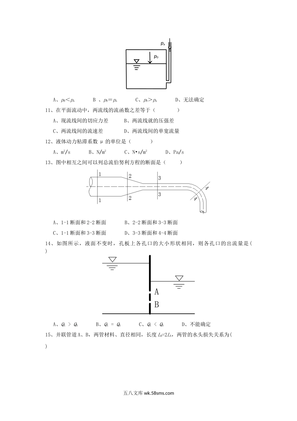 2019年云南昆明理工大学水力学考研真题A卷.doc_第3页