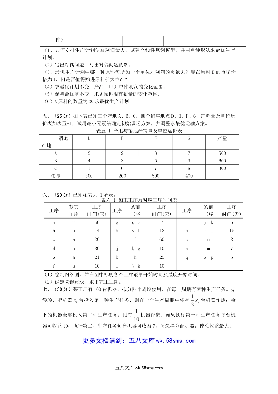 2019年云南昆明理工大学运筹学考研真题A卷.doc_第2页