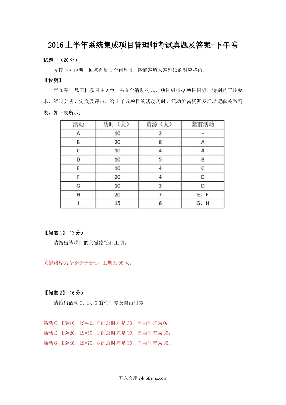 2016上半年系统集成项目管理师考试真题及答案-下午卷.doc_第1页